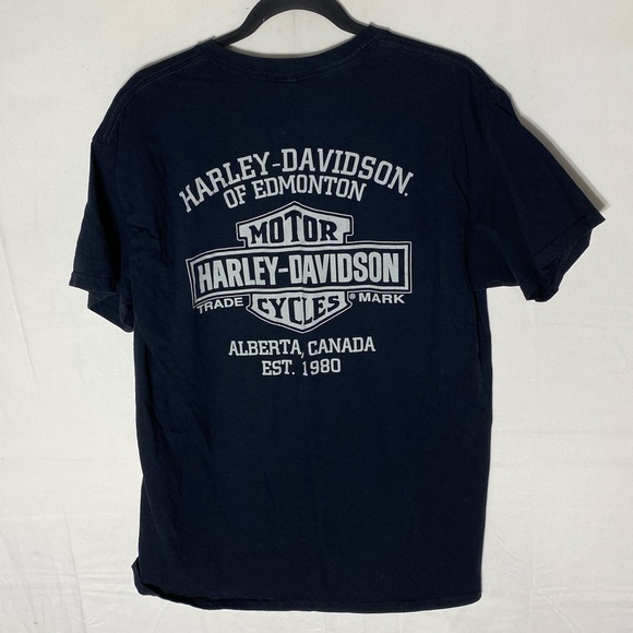 Harley-Davidson Edmonton Alberta Canada Black Blue Purple Graphic T-Shirt L - Picture 2 of 13